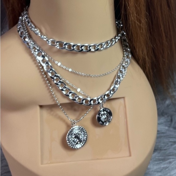 Multiple Chain Choker Necklace Gold or Silver - Picture 10 of 17